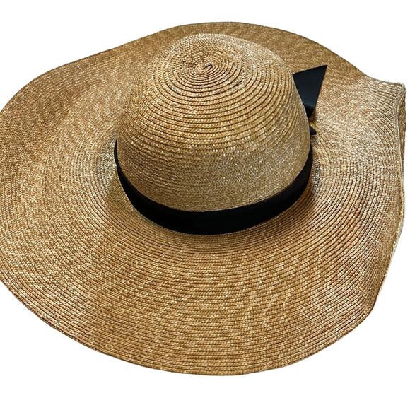 Kathy Jeanne Tan Straw Sunhat, “Milan”, Black Ribbon Bow, NWT! - Picture 1 of 4
